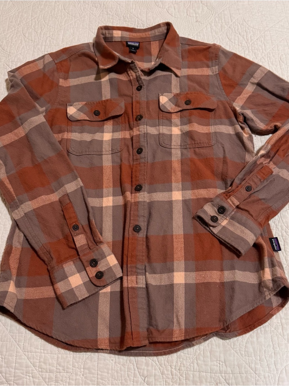 Patagonia women’s Brown & Gray Plaid Organic Cotton Shirt size small